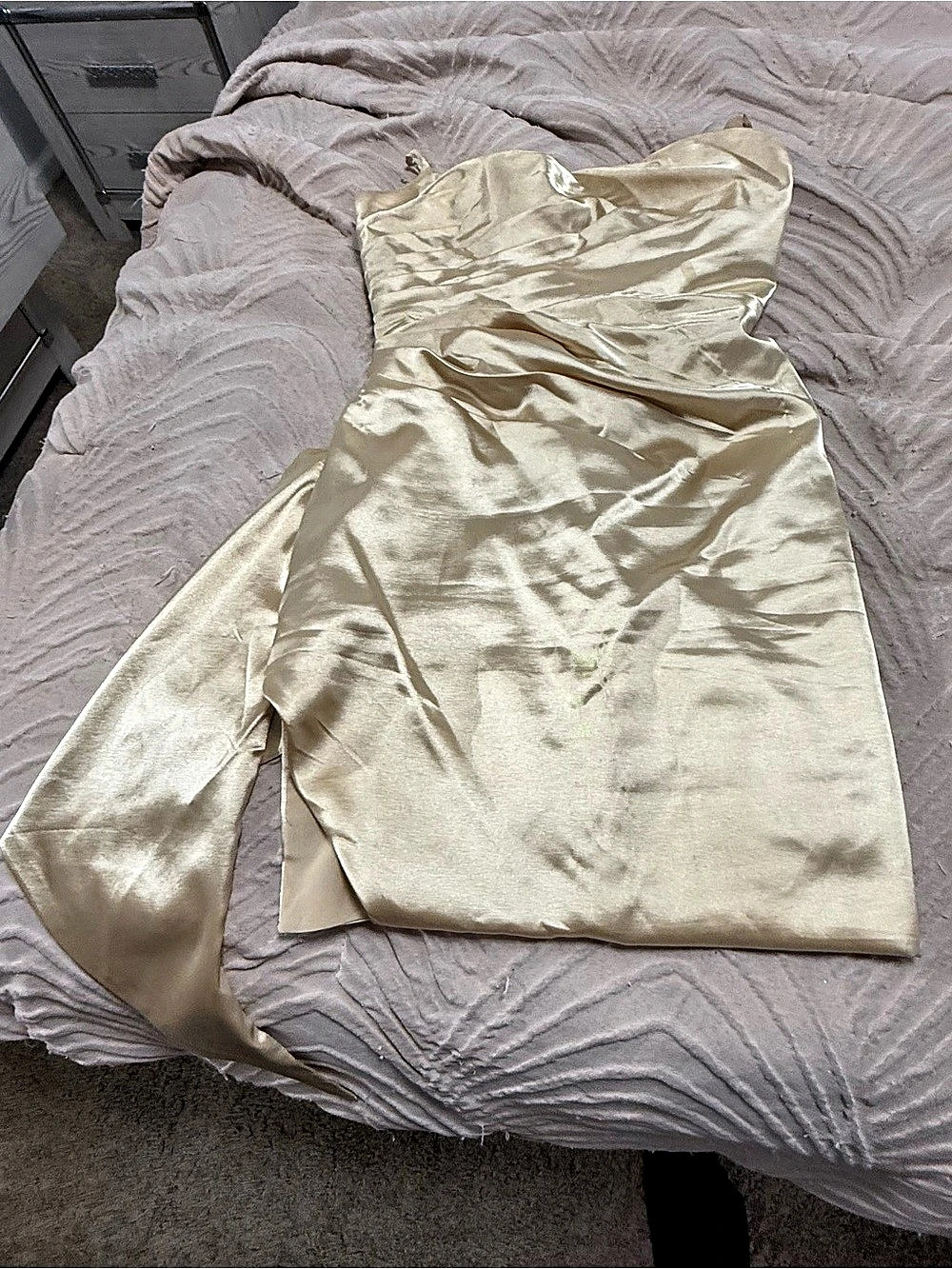 BOLENSYE Satin Homecoming Dresses Short Spaghetti Strap Prom Dress with Slit